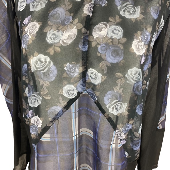 DIVIDED H&M Blue Floral Plaid Blouse Size 6 - Picture 2 of 10